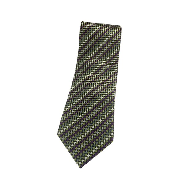 Alexander Julian Colours Checkered Silk Tie Purple Green Business Wedding - Picture 1 of 6